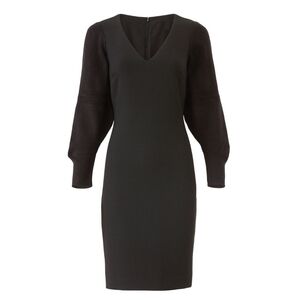 Badgley Mischka Women's Knit Puff Sleeve Dress Size 6 LBD‎ Black Cocktail Party